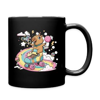 Capybara on Skate with Color Festival - Full Colour Mug - black - Right