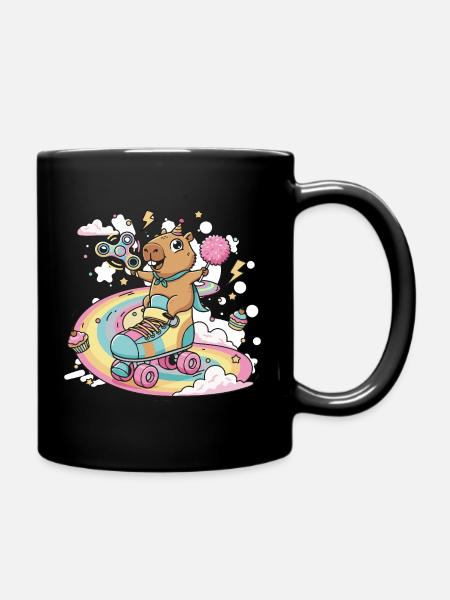 Capybara on Skate with Color Festival - Full Colour Mug - black
