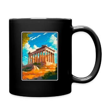 Antiker griechischer Tempel Illustration - Tasse einfarbig - Schwarz - Rechts