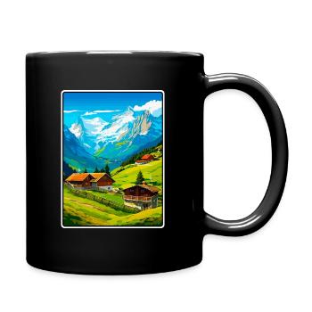 Alpine Mountain Village Scene - Full Colour Mug - black - Right