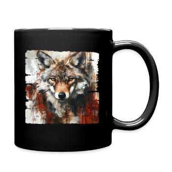 Ausdrucksstarker Wolfporträt Kunstdesign - Tasse einfarbig - Schwarz - Rechts
