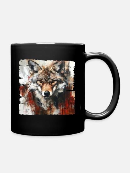 Ausdrucksstarker Wolfporträt Kunstdesign - Tasse einfarbig - Schwarz