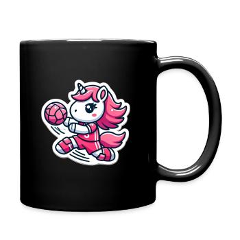 Einhorn Handball im Neonpink - Tasse einfarbig - Schwarz - Rechts