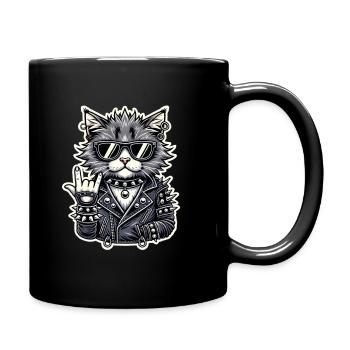 Rockiger Katzenstil mit Lederjacke - Tasse einfarbig - Schwarz - Rechts