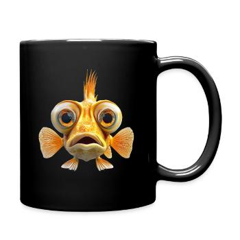Fischgesicht mit großen Augen - Tasse einfarbig - Schwarz - Rechts