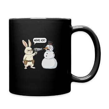 T-shirt drôle - Lapin contre bonhomme de neige - Mug uni - noir - Droite