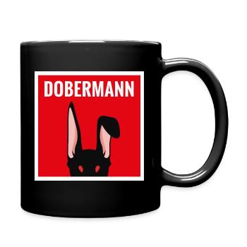Humorvoller Dobermann Kaninchen - Tasse einfarbig - Schwarz - Rechts