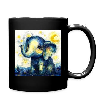 Cute Blue Elephant in Van Gogh Style - Full Colour Mug - black - Right
