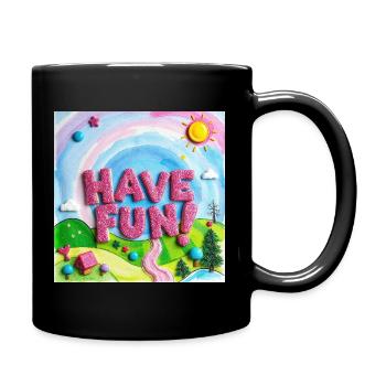Fröhlicher Süßigkeitenwald Viel Spaß! -Text - Tasse einfarbig - Schwarz - Rechts