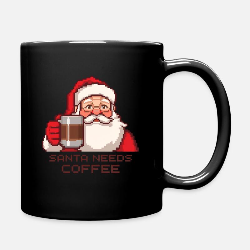 Pixel Santa – Santa Needs Coffee - Tasse einfarbig - Schwarz