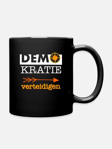 "Defend Democracy" White Orange Yellow Compass - Full Colour Mug - black