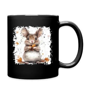 Niedlicher Maus mit Herbstlaub - Tasse einfarbig - Schwarz - Rechts