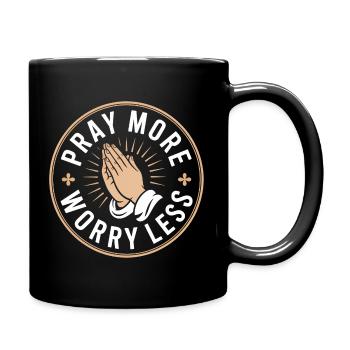Christian Pray More Worry Less Prayer - Full Colour Mug - black - Right
