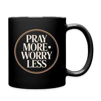 Christian Pray More Worry Less Faith - Full Colour Mug - black - Right