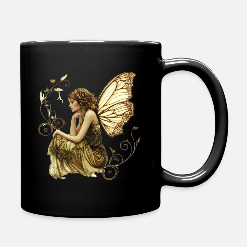 Noble fairy with butterfly wings - Full Colour Mug - black