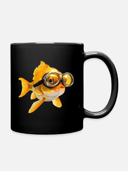 Goldfisch mit Taucherbrille - Tasse einfarbig - Schwarz