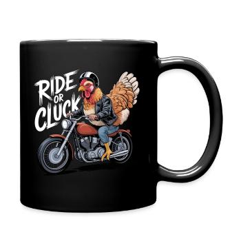 Rooster Biker: Leather Jacket on Bike - Full Colour Mug - black - Right