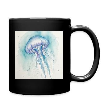 Medusa Watercolor, Ocean Blue - Full Colour Mug - black - Right