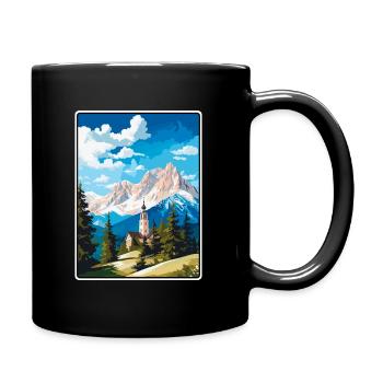 Zugspitze Germany Alpine Chapel in Snowy Peaks - Full Colour Mug - black - Right