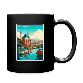 Istanbul Türkei Hafen Mosaik Reise Poster - Tasse einfarbig - Schwarz - Rechts
