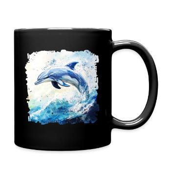 Wasserfarbener Delfin Sprung - Tasse einfarbig - Schwarz - Rechts