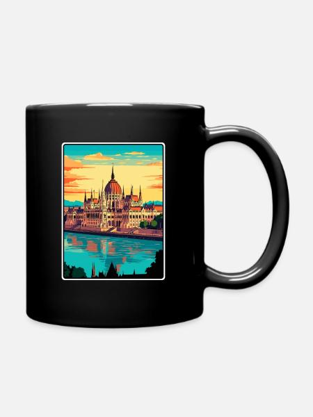 Budapest Ungarn Parlament Vintage Reiseposter - Tasse einfarbig - Schwarz