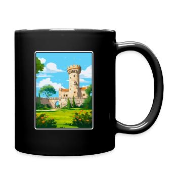 Chaves Portugal Schloss Turm Unter Blauem Himmel Poster - Tasse einfarbig - Schwarz - Rechts