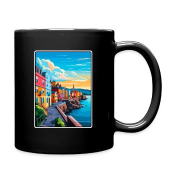 Galway Ireland Vibrant Coastal Town Sunset Poster - Full Colour Mug - black - Right