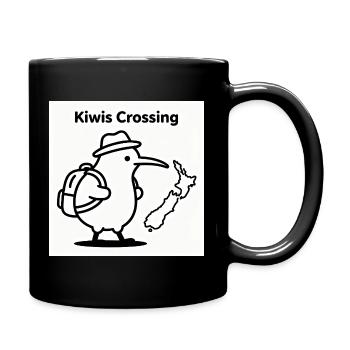 Kiwis Crossing: Reisender Kiwi mit Rucksack - Tasse einfarbig - Schwarz - Rechts