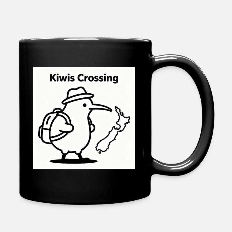 Kiwis Crossing: Reisender Kiwi mit Rucksack - Tasse einfarbig - Schwarz