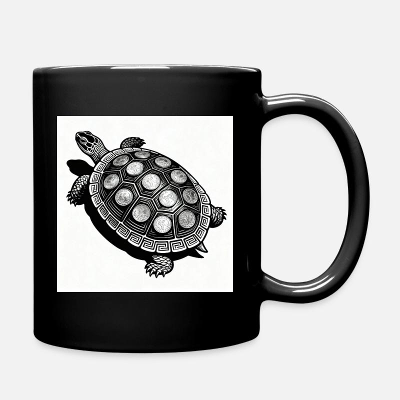 Münz-Schildkröte Geometrie - Tasse einfarbig - Schwarz