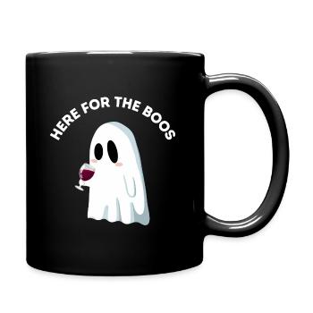 Hier für die Buhrufe – Lustiges Geisterwortspiel - Tasse einfarbig - Schwarz - Rechts