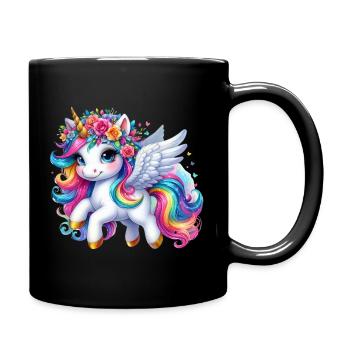 Regenbogen geflügelte Einhornkrone - Tasse einfarbig - Schwarz - Rechts
