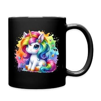 Regenbogen Einhorn Aquarell - Tasse einfarbig - Schwarz - Rechts