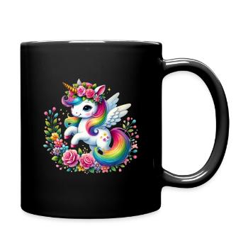 Licorne fleur arc-en-ciel - Mug uni - noir - Droite