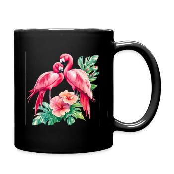 Flamingo Love Duet in the Tropical Forest - Full Colour Mug - black - Right