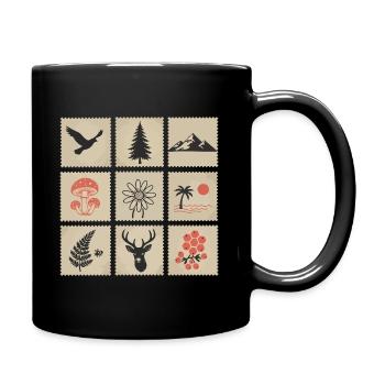 Natur Briefmarken Collage - Tasse einfarbig - Schwarz - Rechts