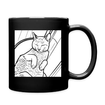 Dessin au trait du chat endormi - Mug uni - noir - Droite