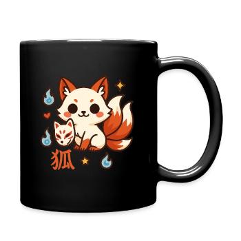 Kitsune Feuerfreund Cartoon - Tasse einfarbig - Schwarz - Rechts