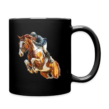 Galoppierender Reiter im Sprung - Tasse einfarbig - Schwarz - Rechts