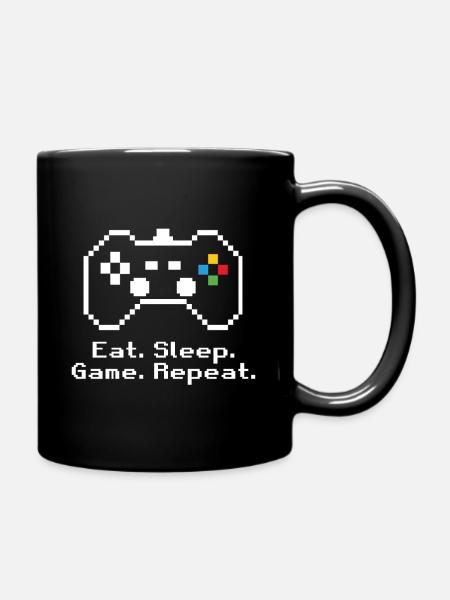 RETRO GAMING // EAT. SLEEP. GAME. REPEAT. WHITE - Full Colour Mug - black