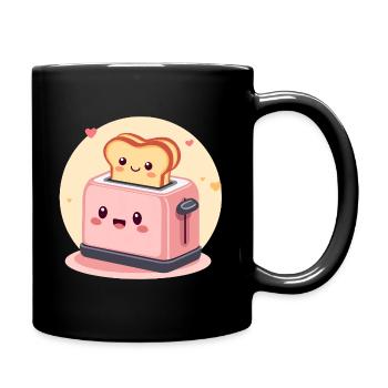 Grille-pain gai kawaii avec toast et cœurs - Mug uni - noir - Droite