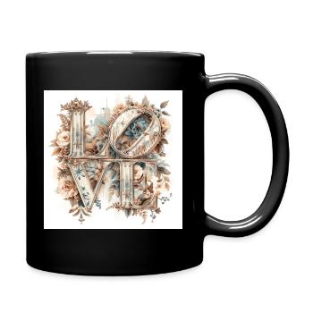 Love Blossoms Vintage Typography - Full Colour Mug - black - Right