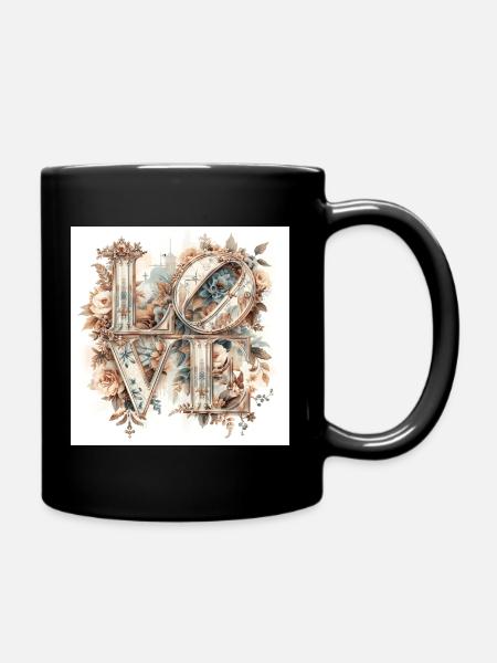 Love Blossoms Typographie Vintage - Mug uni - noir