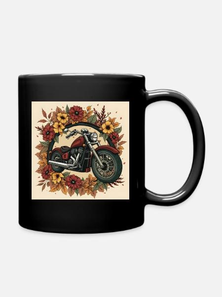 Block Print Flower Wheel - Full Colour Mug - black