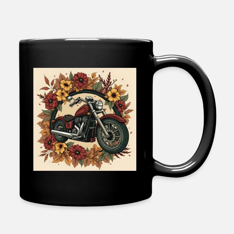 Block Print Flower Wheel - Full Colour Mug - black