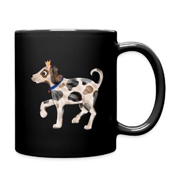 Funny dog with spotted fur and crown - Full Colour Mug - black - Right