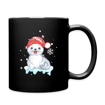Winter Seal Pup in Santa Hat - Full Colour Mug - black - Right