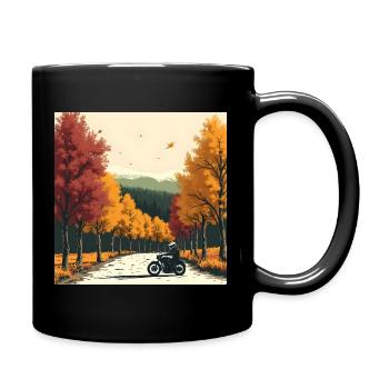 Block-Print Tree Row + Bike - Full Colour Mug - black - Right