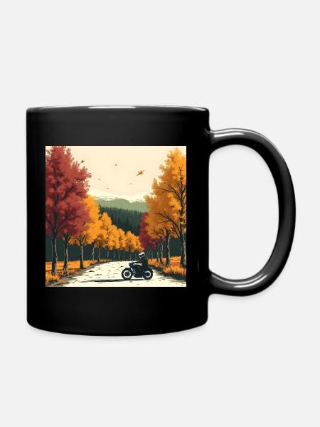 Block-Print Tree Row + Bike - Tasse einfarbig - Schwarz